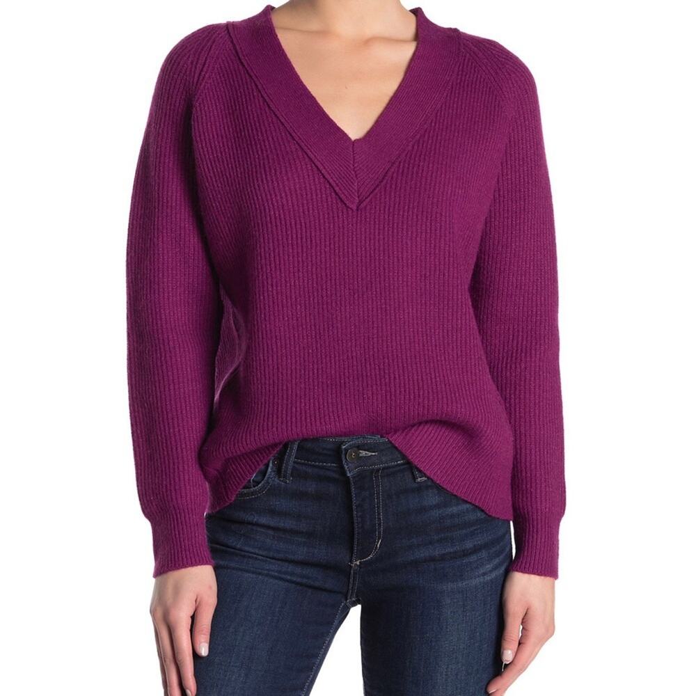 NWT FRNCH Purple V-Neck Rib Knit Pullover, Sz M/L